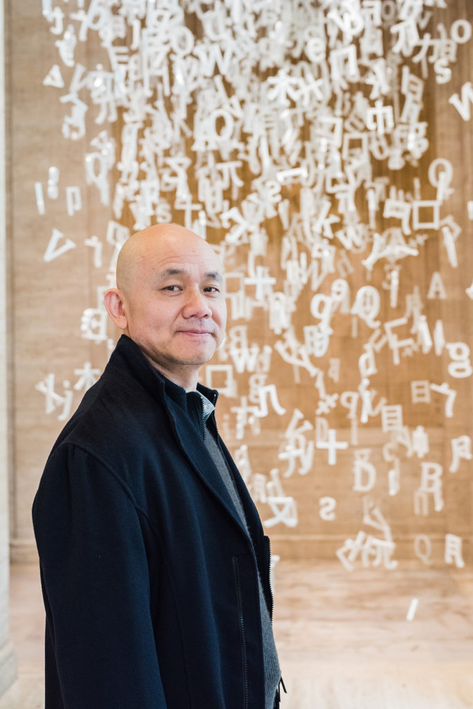 Liu Jianhua with Collected Letters exhibit