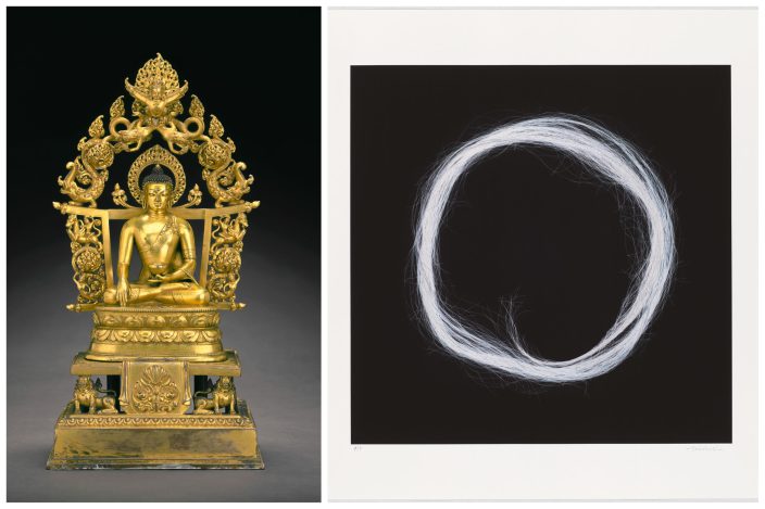 Collage - Sculpture of the Buddha Shakyamuni; Black Enso by Bernice Bing