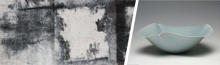 Collage - Ended Season 2011, by Zheng Chongbin; Large Bowl with Celadon Glaze, 2011, by Kawase Shinobu