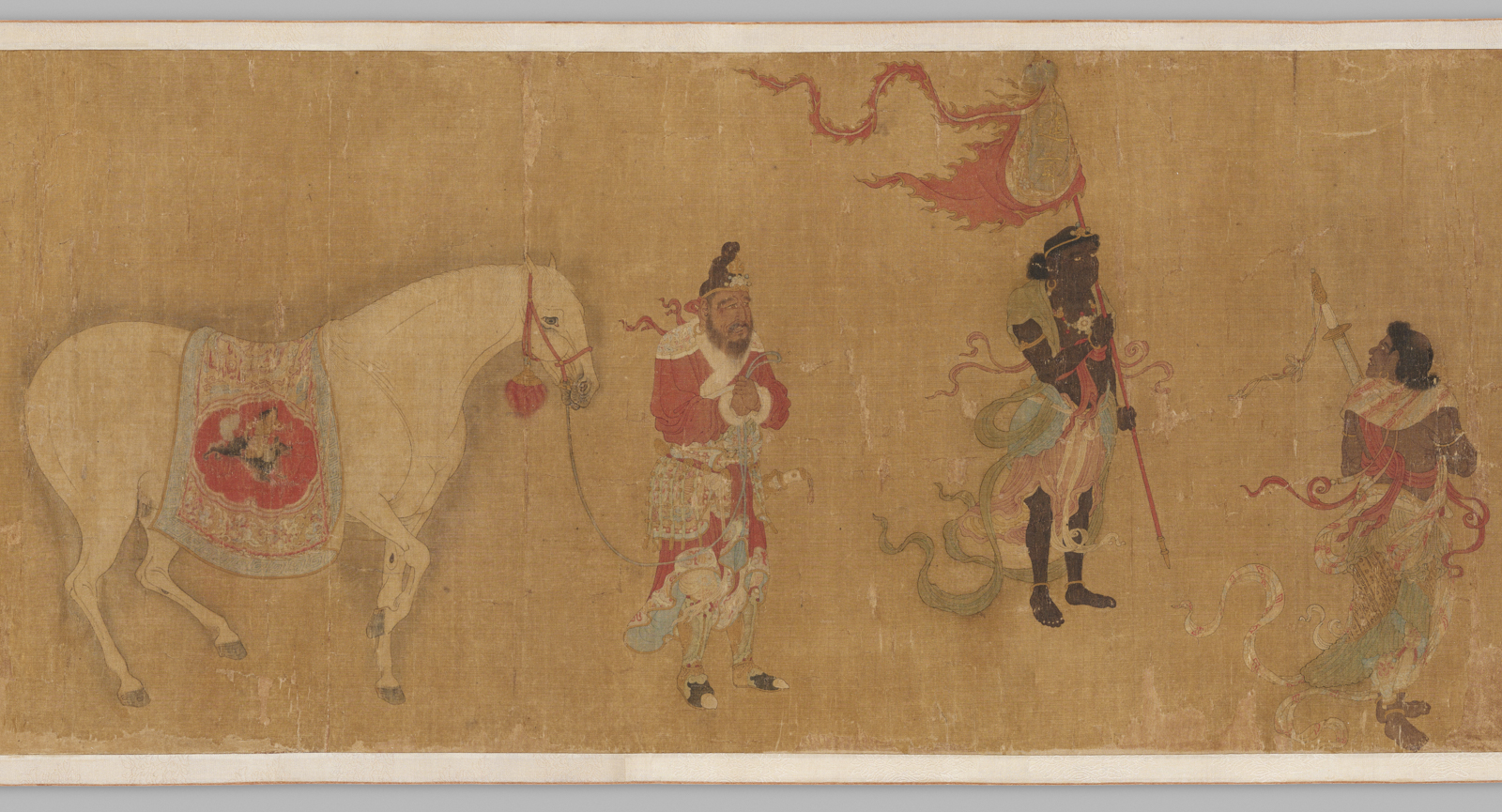 Tribute bearers, attributed to Ren Bowen (Chinese, 1254–1327). Ink and colors on silk. 